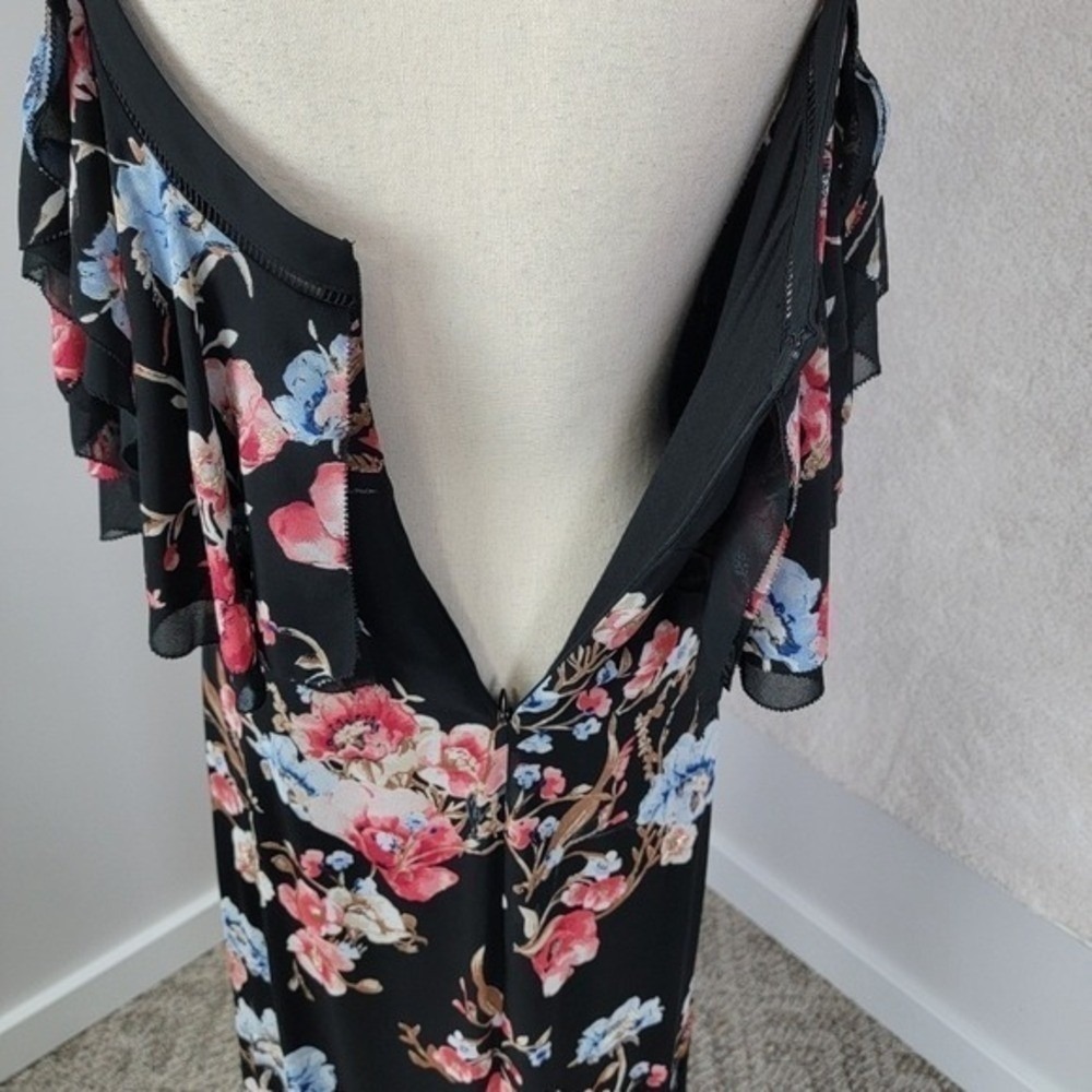 WHBM Floral Maxi Dress 6 Black Pink Cold Shoulder Ruffle Cottagecore Whimsigoth - Picture 11 of 13